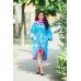 Boho Style Embroidered Assimetric Dress "Summer Birds" Turquoise/Pink